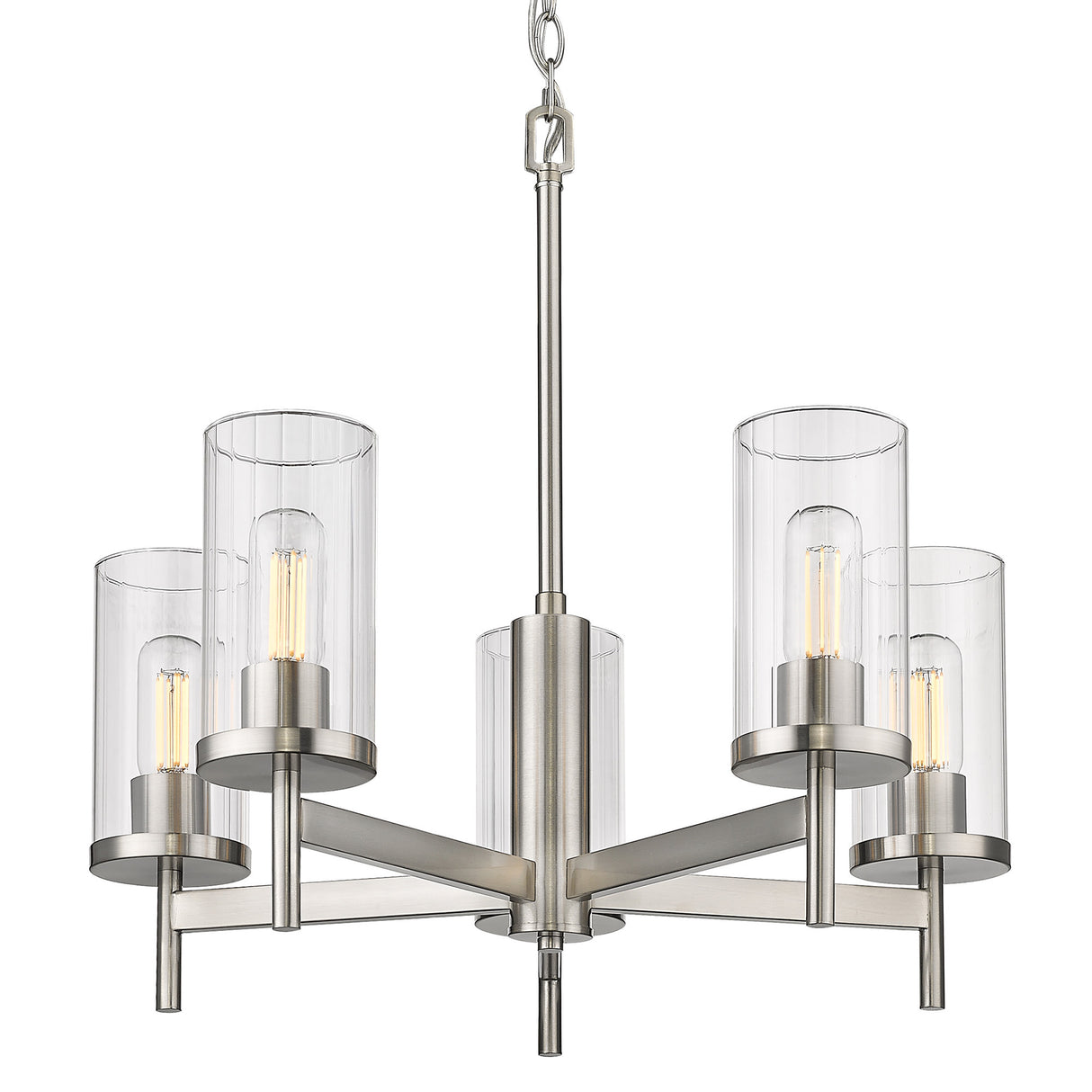 Winslett 5-Light Chandelier in Pewter with Ribbed Clear Glass Shades