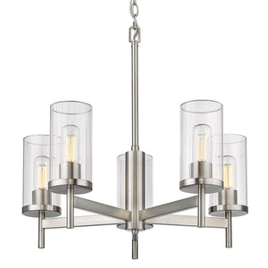 Winslett 5-Light Chandelier in Pewter with Ribbed Clear Glass Shades