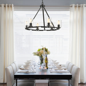 Monroe 6 Light Chandelier in Matte Black with Gold Highlights and Clear Glass