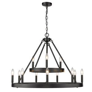 Alastair 2 Tier 3+9 Light Chandelier in Matte Black