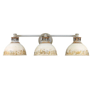 Kinsley 3 Light Bath Vanity in Aged Galvanized Steel with Antique Ivory Shade
