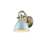 Duncan 1 Light Bath Vanity in Aged Brass with a Seafoam Shade