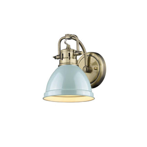 Duncan 1 Light Bath Vanity in Aged Brass with a Seafoam Shade