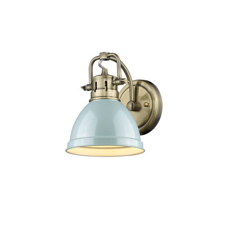 Duncan 1 Light Bath Vanity in Aged Brass with a Seafoam Shade