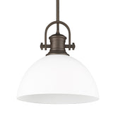 Hines 1-Light Pendant in Rubbed Bronze with Opal Glass