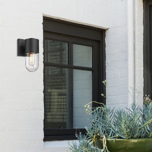Ezra 1 Light Wall Sconce - Outdoor in Natural Black with Seeded Glass Shade