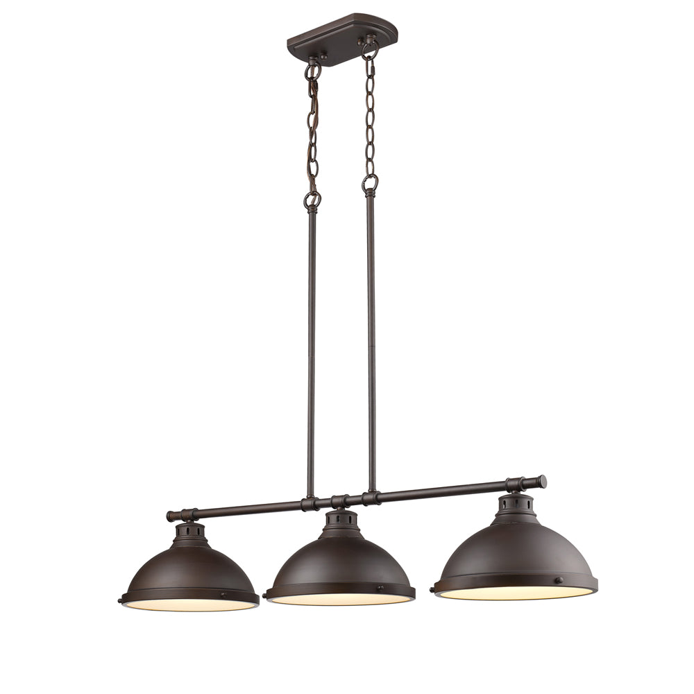 Duncan 3 Light Linear Pendant in Rubbed Bronze with Rubbed Bronze Shades