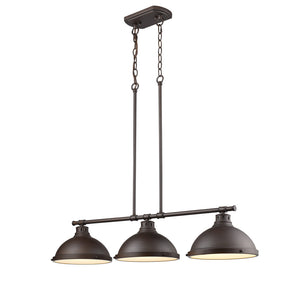 Duncan 3 Light Linear Pendant in Rubbed Bronze with Rubbed Bronze Shades