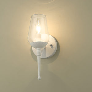 Regent 1 Light Wall Sconce in Textured White Plaster with Clear Glass Shade