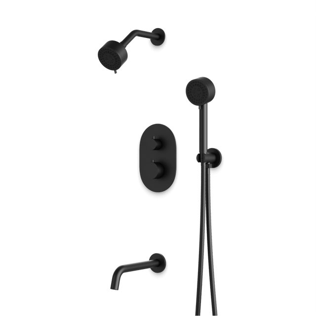 Artos Opera Thermostatic Shower Trim Kit with Multifunction Shower Head, Hand Shower, Tub Filler Matte Black – TS083BK