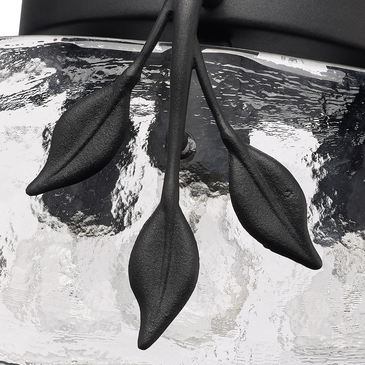 Calla 3 Light Flush Mount in Natural Black with Hammered Water Glass Shade