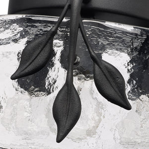 Calla 3 Light Flush Mount in Natural Black with Hammered Water Glass Shade