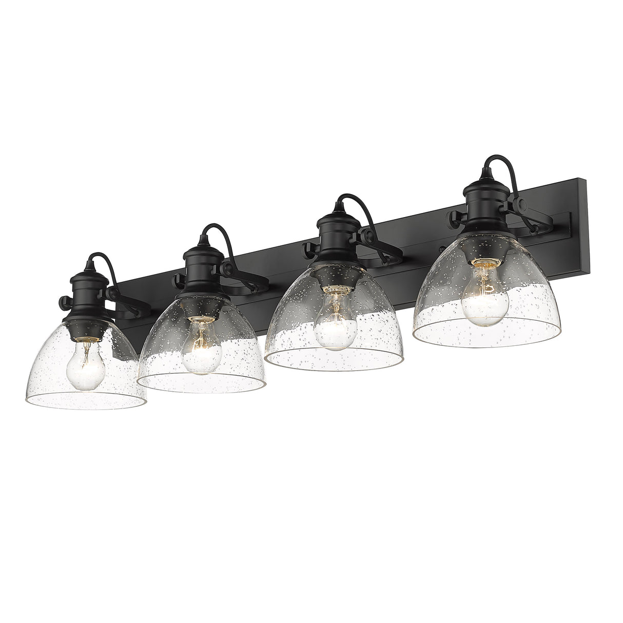 Hines 4-Light Bath Vanity in Matte Black with Seeded Glass Shades