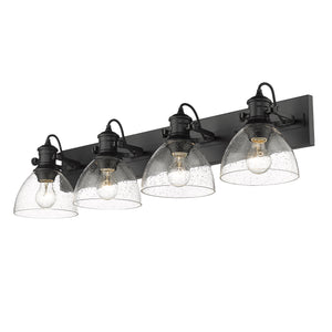 Hines 4-Light Bath Vanity in Matte Black with Seeded Glass Shades
