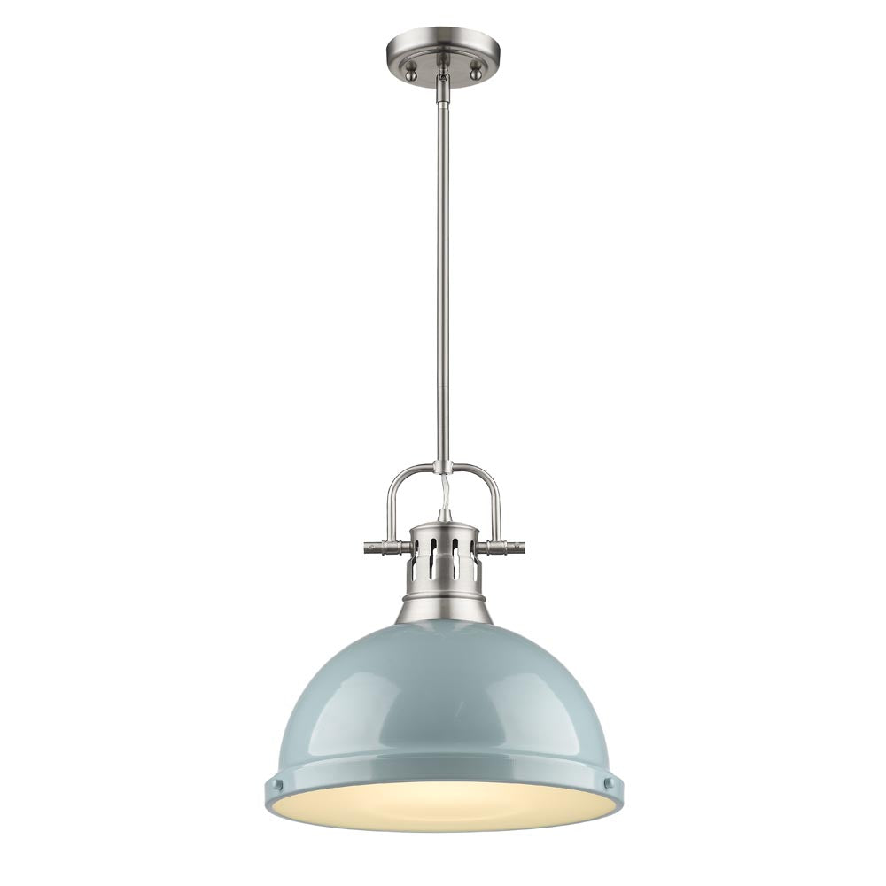 Duncan 1 Light Pendant with Rod in Pewter with a Seafoam Shade