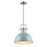 Duncan 1 Light Pendant with Rod in Pewter with a Seafoam Shade