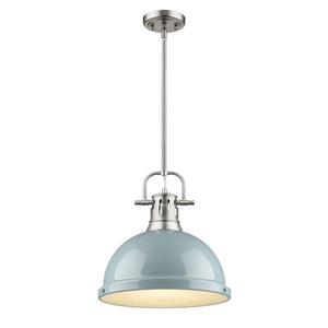 Duncan 1 Light Pendant with Rod in Pewter with a Seafoam Shade
