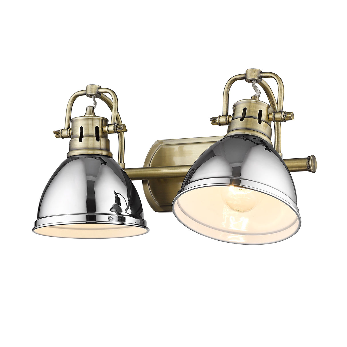 Duncan 2 Light Bath Vanity in Aged Brass with Chrome Shades