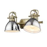 Duncan 2 Light Bath Vanity in Aged Brass with Chrome Shades