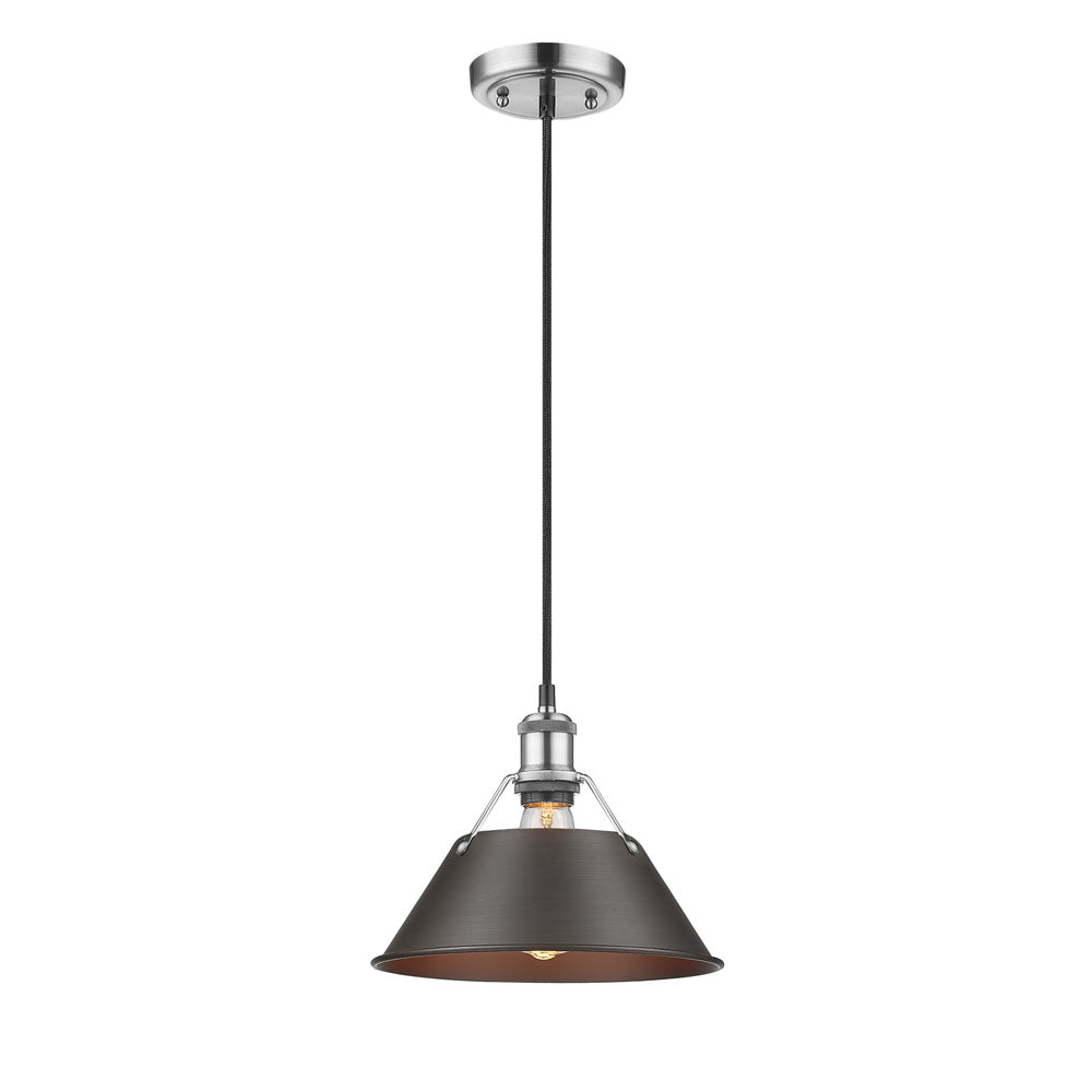 Orwell PW 1 Light Pendant - 10" in Pewter with Rubbed Bronze Shade
