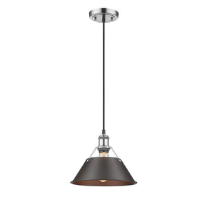 Orwell PW 1 Light Pendant - 10" in Pewter with Rubbed Bronze Shade