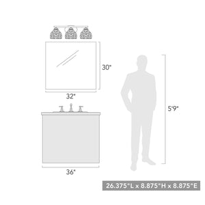 Ariella 3-Light Bath Vanity in Matte Black with Hammered Clear Glass