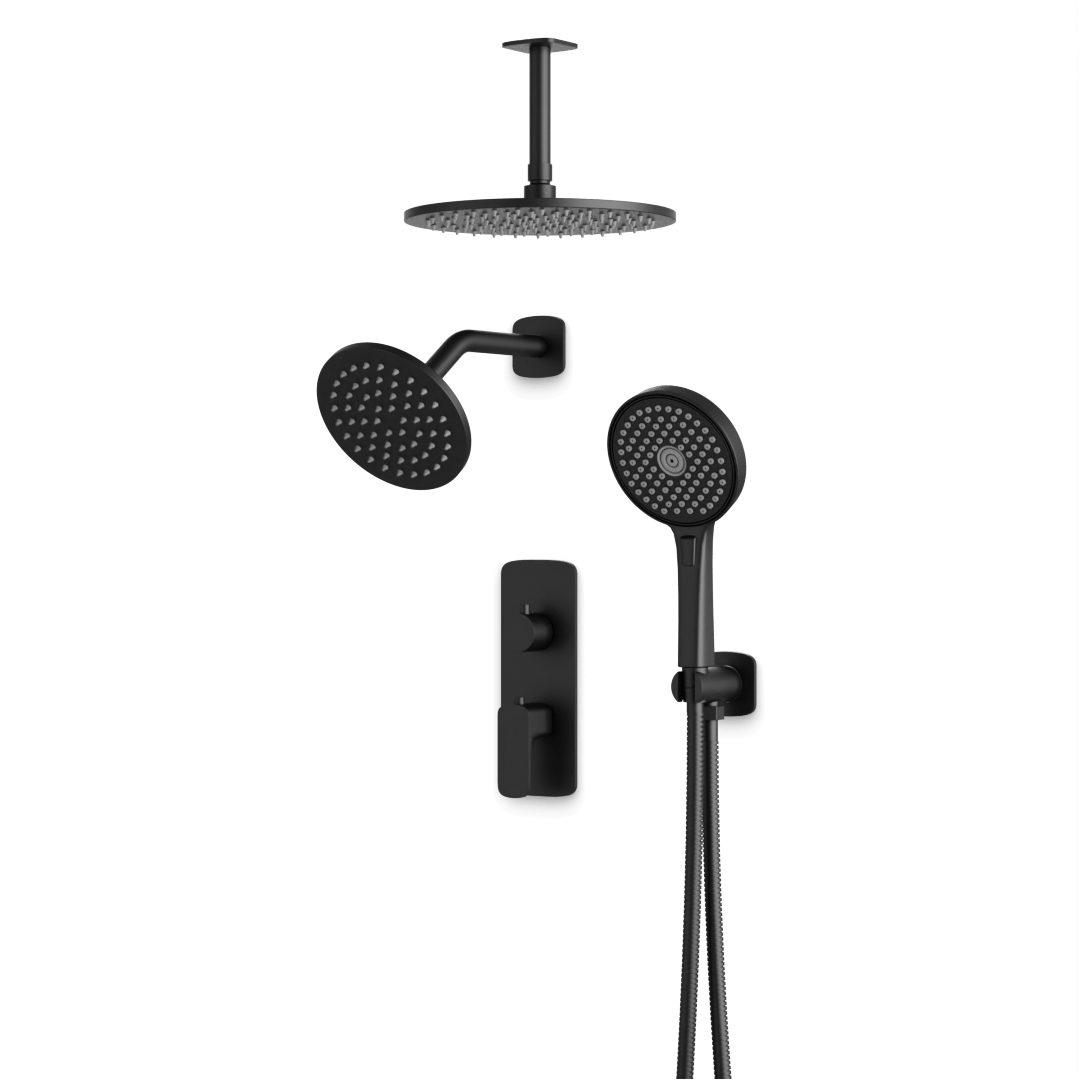 Artos Harmony Thermostatic Shower Trim Kit with Wall & Ceiling Mount Shower Head, Hand Shower Satin Brass – PS108TRSB