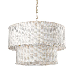 Erma BCB 6 Light Chandelier in Brushed Champagne Bronze with White Wicker Shade