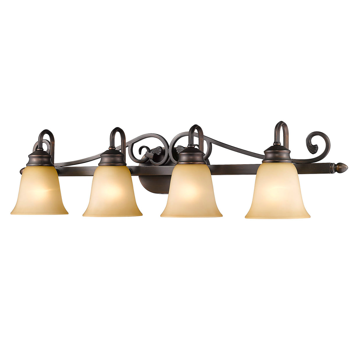 Belle Meade 4 Light Bath Vanity in Rubbed Bronze with Tea Stone Glass