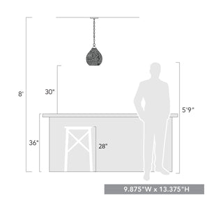 Ariella Small Pendant in Matte Black with Hammered Clear Glass