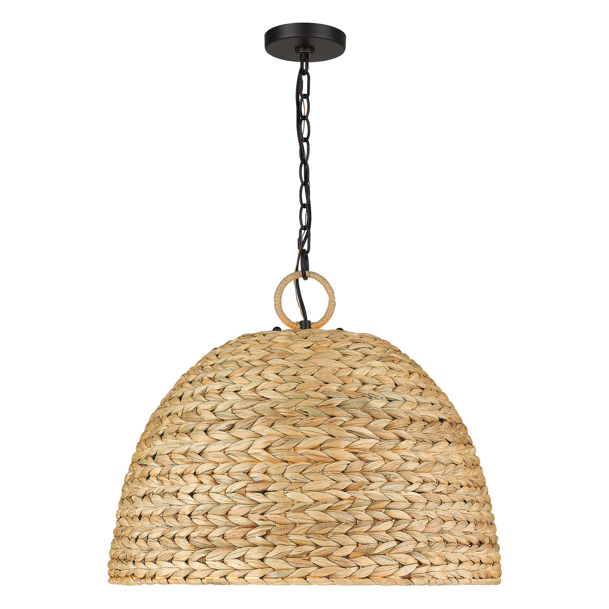 Rue 5 Light Pendant in Matte Black with Woven Sweet Grass Shade