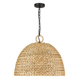 Rue 5 Light Pendant in Matte Black with Woven Sweet Grass Shade