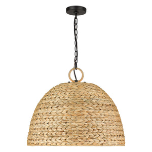 Rue 5 Light Pendant in Matte Black with Woven Sweet Grass Shade