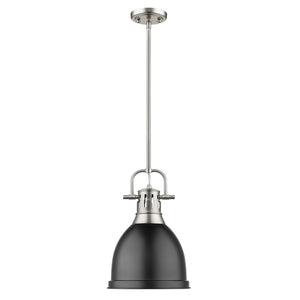Duncan Small Pendant with Rod in Pewter with a Matte Black Shade