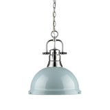 Duncan 1 Light Pendant with Chain in Chrome with a Seafoam Shade