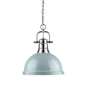 Duncan 1 Light Pendant with Chain in Chrome with a Seafoam Shade