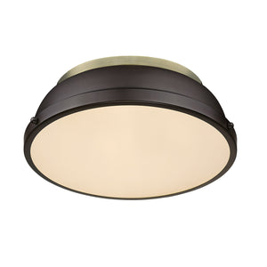 Duncan 14" Flush Mount in Aged Brass with a Rubbed Bronze Shade