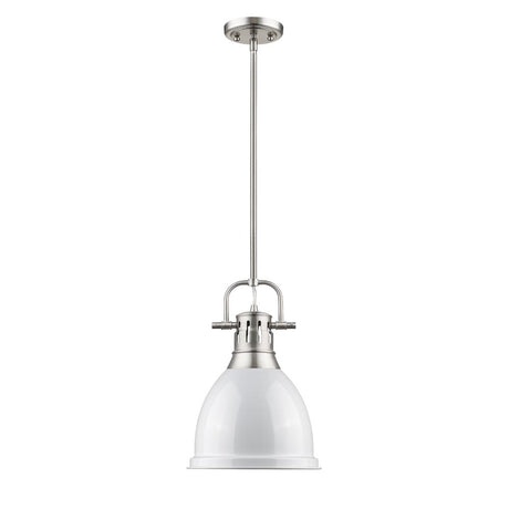 Duncan Small Pendant with Rod in Pewter with a White Shade