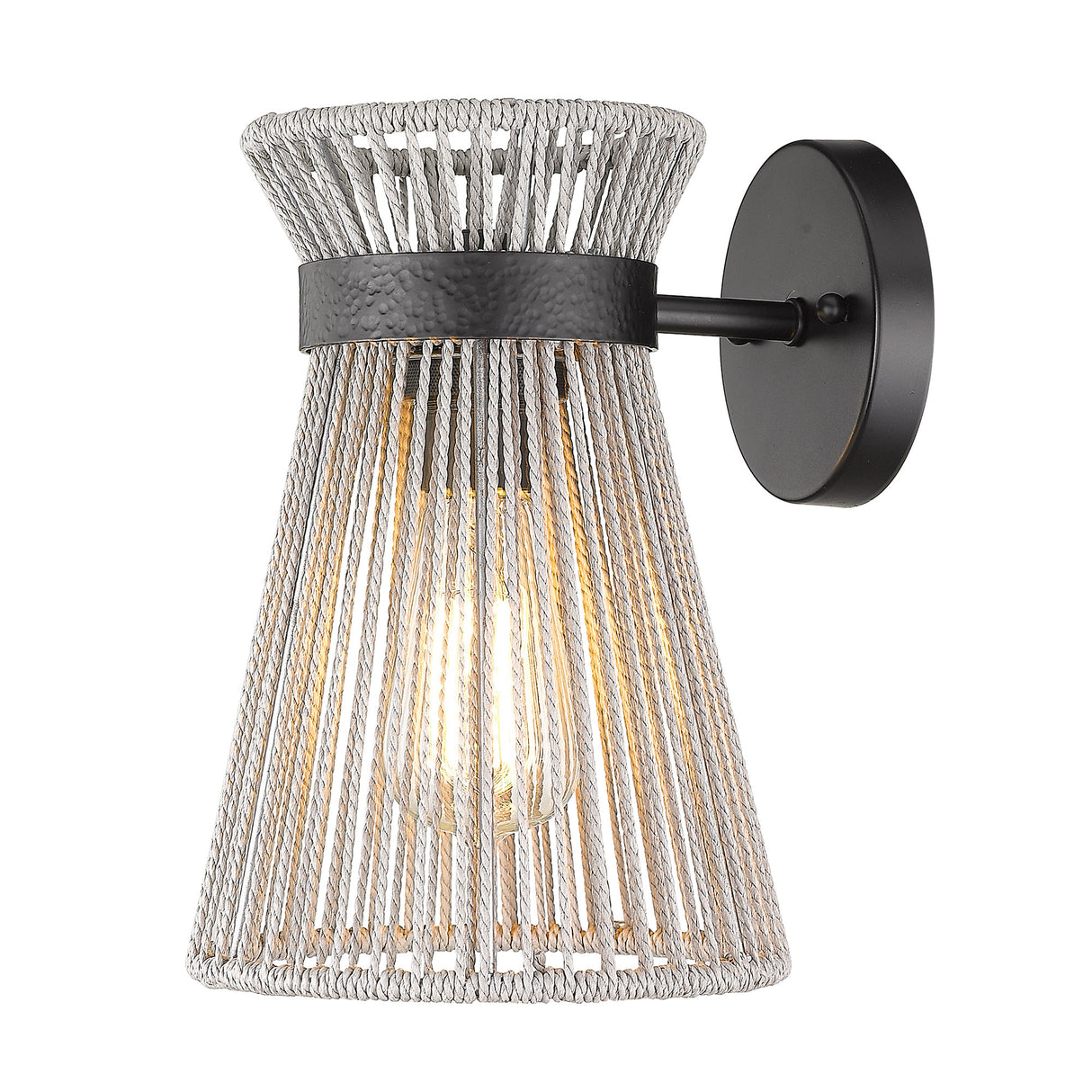 Avon 1-Light Wall Sconce in Matte Black with Bleached Raphia Rope