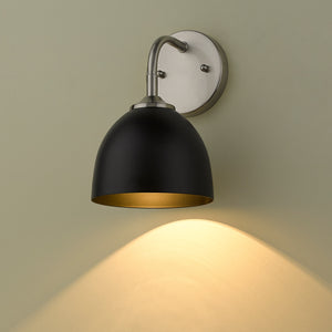 Zoey 1-Light Wall Sconce in Pewter with Matte Black Shade