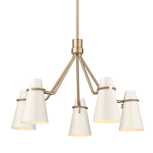 Reeva 5 Light Chandelier in Modern Brass with Glossy Ecru Shade