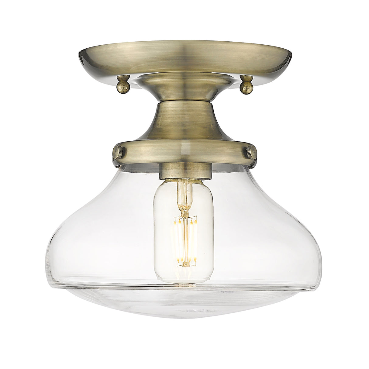 Nash Semi-Flush in Aged Brass with Clear Glass
