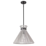 Avon Medium Pendant in Matte Black with Bleached Raphia Rope