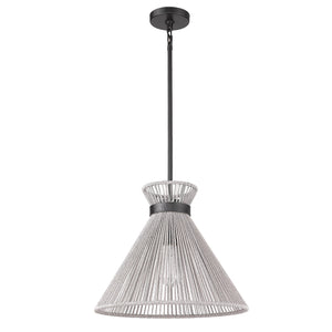 Avon Medium Pendant in Matte Black with Bleached Raphia Rope