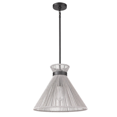 Avon Medium Pendant in Matte Black with Bleached Raphia Rope