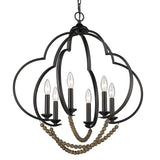 Flori 6 Light Pendant in Matte Black with Espresso Wood Beads
