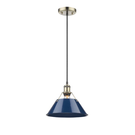 Orwell AB 1 Light Pendant - 10" in Aged Brass with Navy Blue Shade