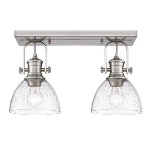 Hines 2-Light Semi-Flush in Pewter with Seeded Glass