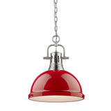 Duncan 1 Light Pendant with Chain in Pewter with a Red Shade