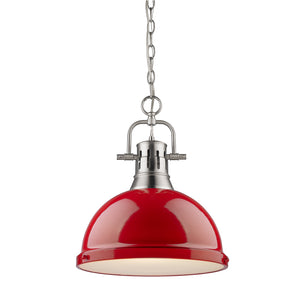 Duncan 1 Light Pendant with Chain in Pewter with a Red Shade